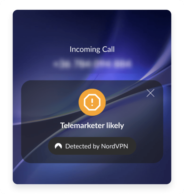 A mobile phone screen illustrating Scam Call Protection warning next to the telemarketer’s phone number.