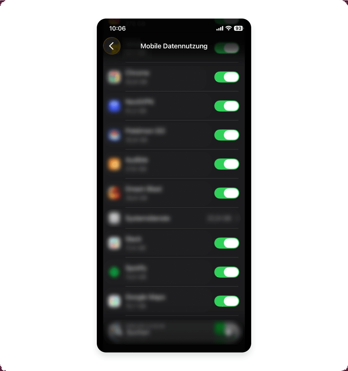 So überprüfst du die Datennutzung eines iPhones für die Viren-Prüfung: Schritt 2