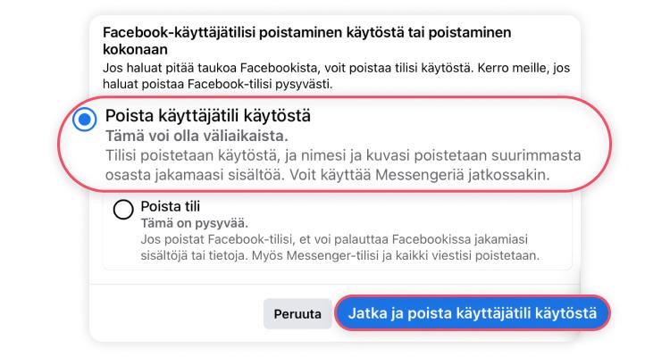 Facebook-tilin poistaminen: vaihe 3