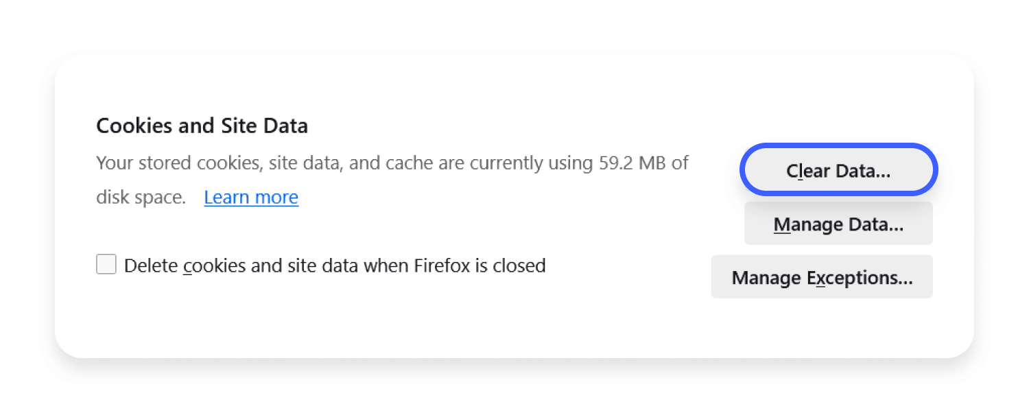 clear cookies and site data in Firefox
