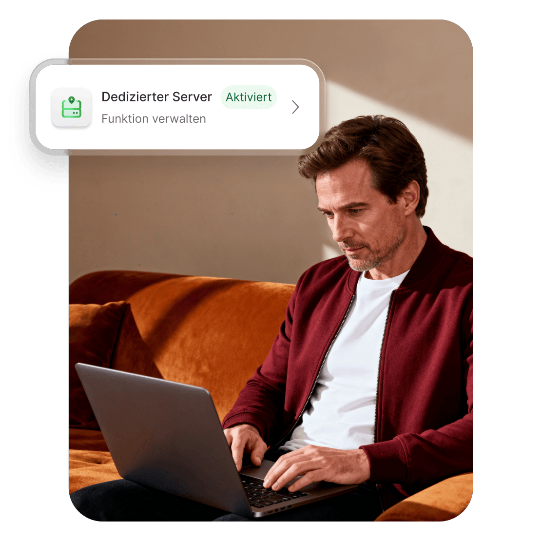 A person using a dedicated IP on their laptop to access remote devices and services.