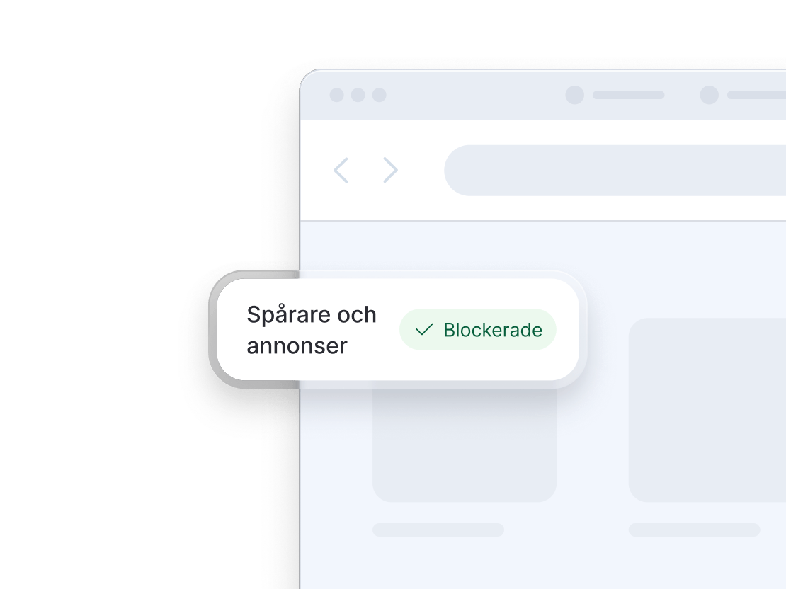 En webbläsarskärm som visar nästa generations antivirus som blockerar spårare och annonser.