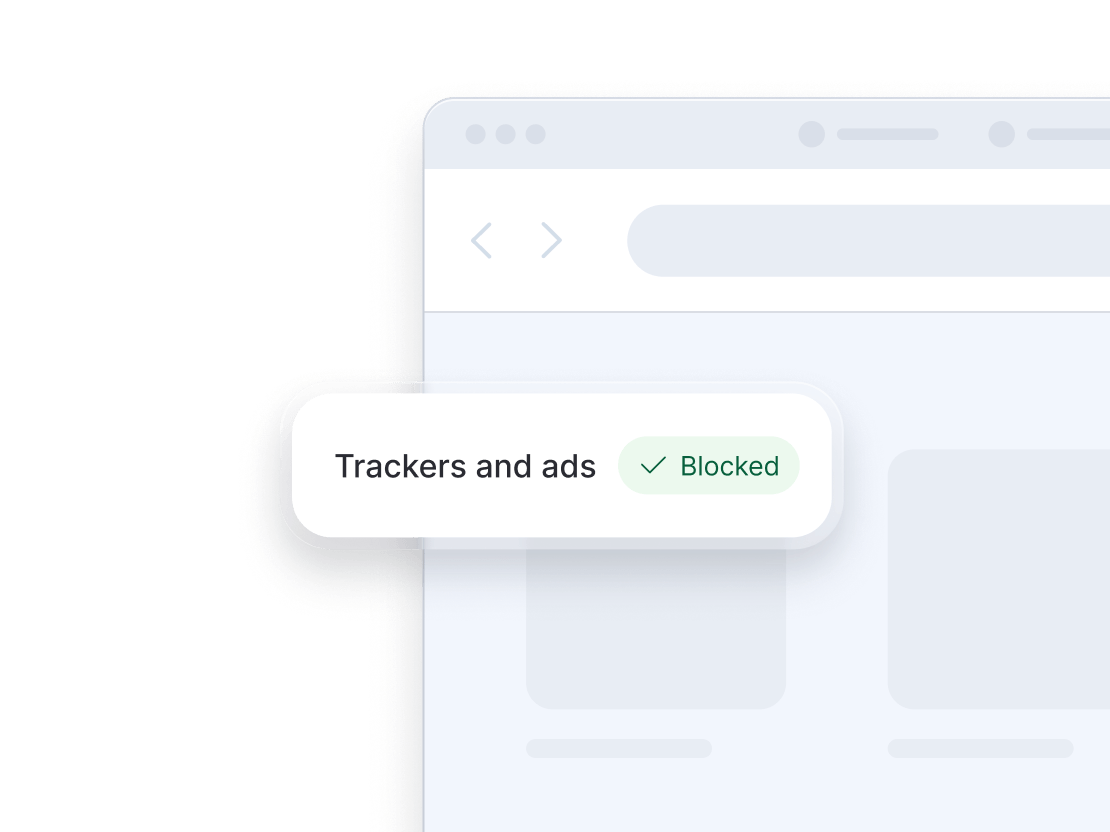 アクティブなトラッカーと広告ブロッカーを表示するブラウザ画面。