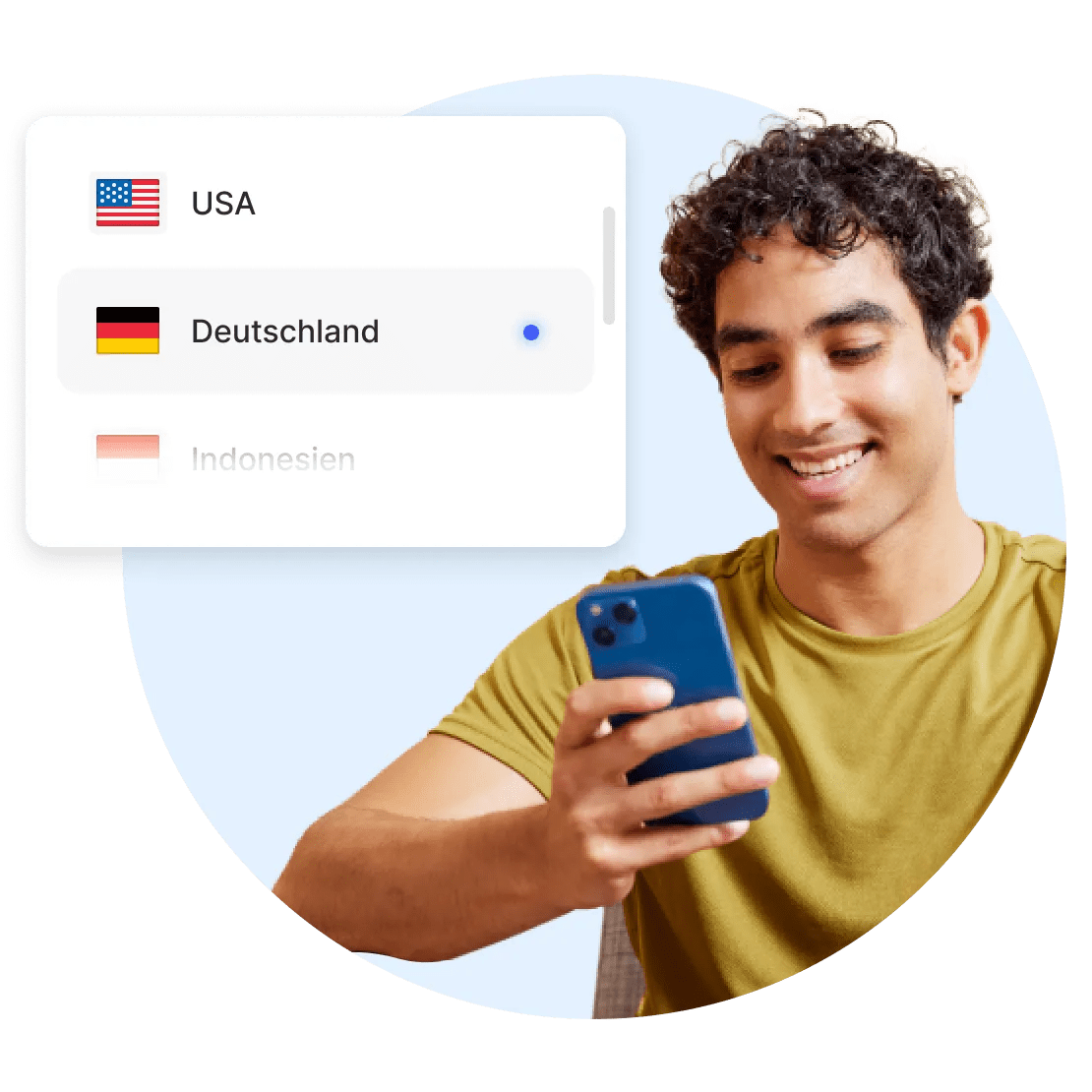 Ein Mann wählt einen Server aus einer VPN-Serverliste.