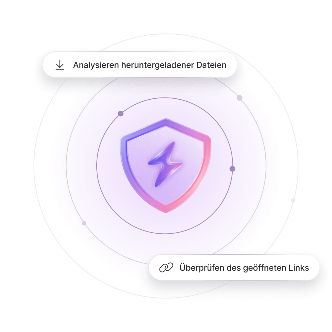 Das Logo des Antivirus der nächsten Generation von NordVPN mit Textausschnitten, die verschiedene Funktionen beschreiben.