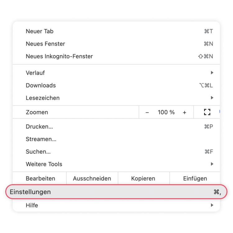 Einstellungen im Google Chrome Browser aufrufen