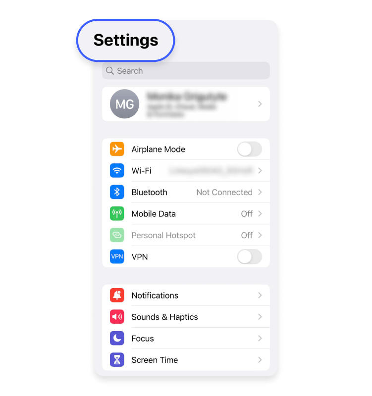 iPhone settings
