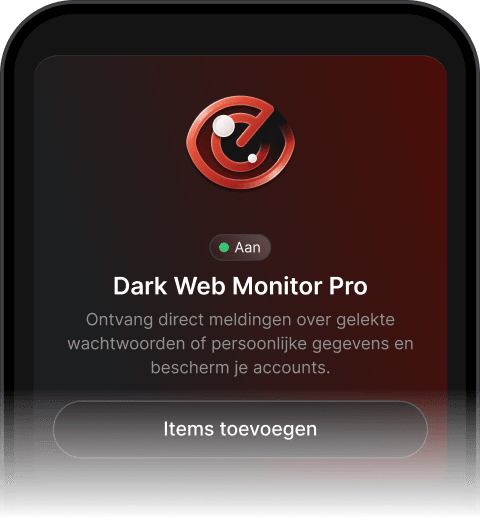 Interface van Dark Web Monitor Pro die laat zien dat de functie actief is en is ingesteld om waarschuwingen over gelekte persoonsgegevens te sturen.
