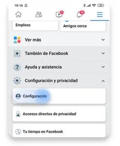 cómo eliminar la cuenta de Facebook desde móvil: paso 2