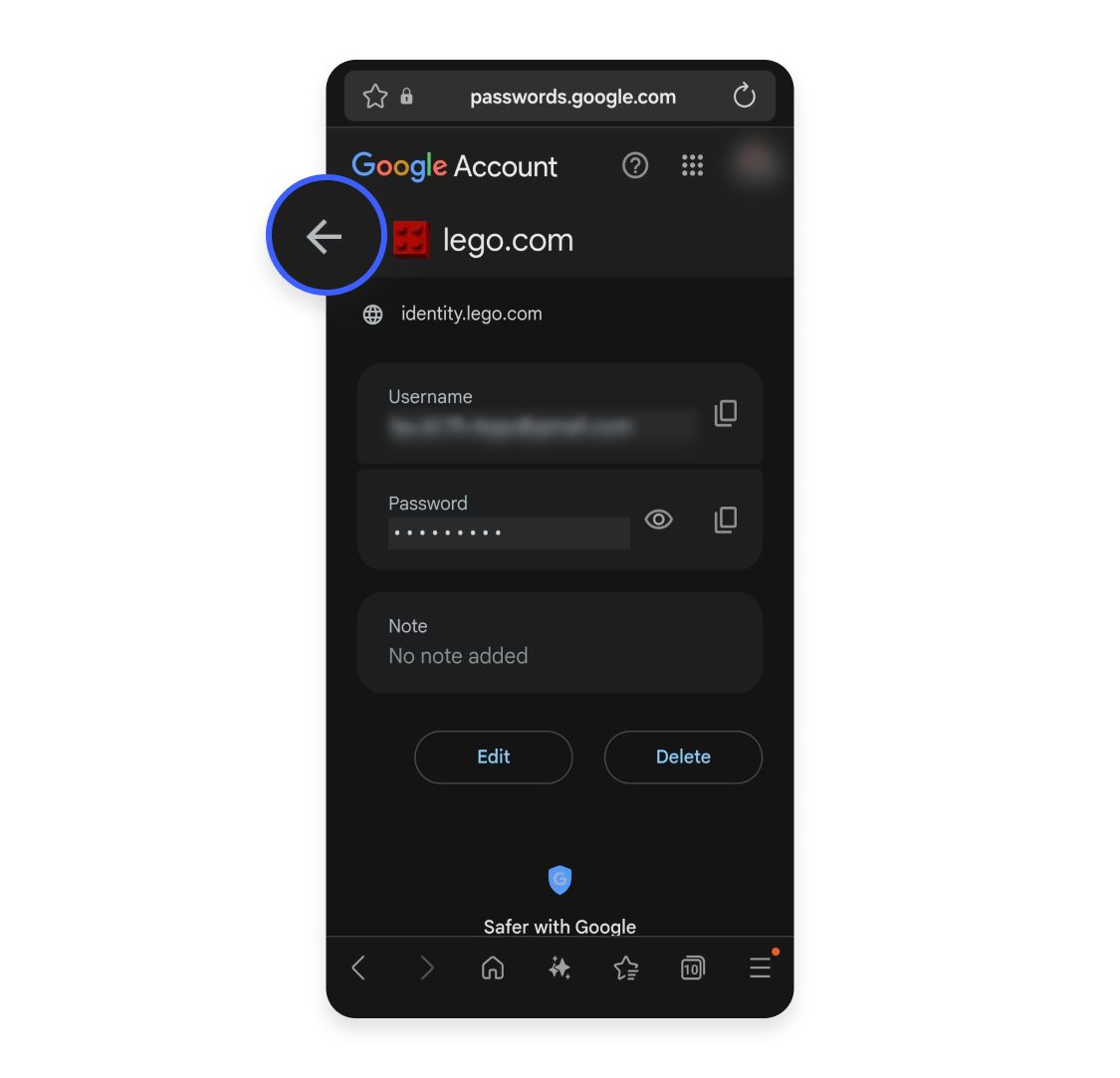Find passwords via Google Password Manager on Android: Step 4