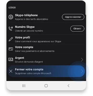 supprimer Skype sur smartphone: étape 4