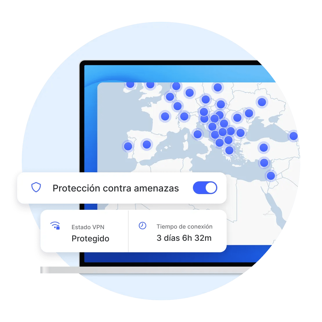 Aplicación NordVPN en un portátil con la Protección contra amenazas Pro activada.