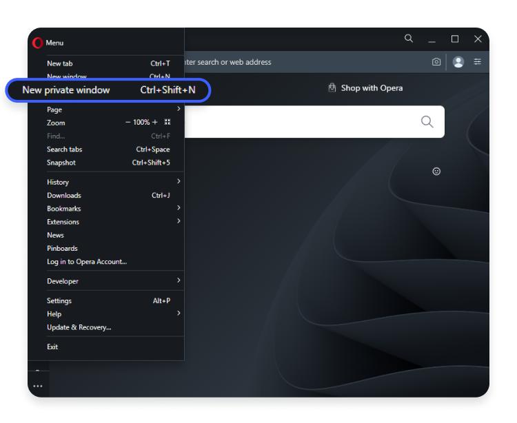 go incognito in opera: step 2 - click new private window