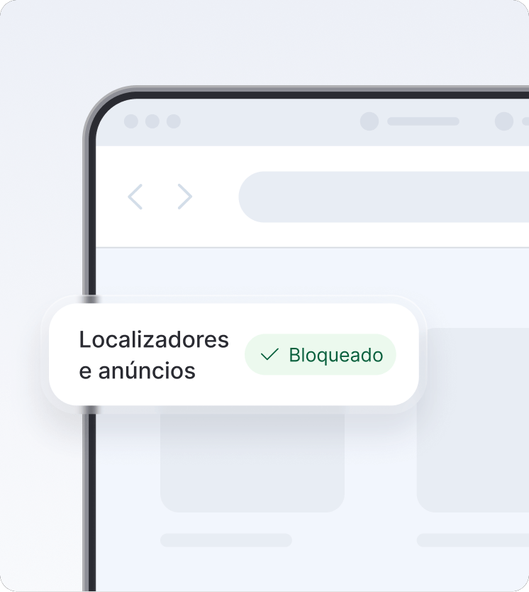 Um ecrã de navegador a mostrar um antivírus de última geração a bloquear localizadores e anúncios.