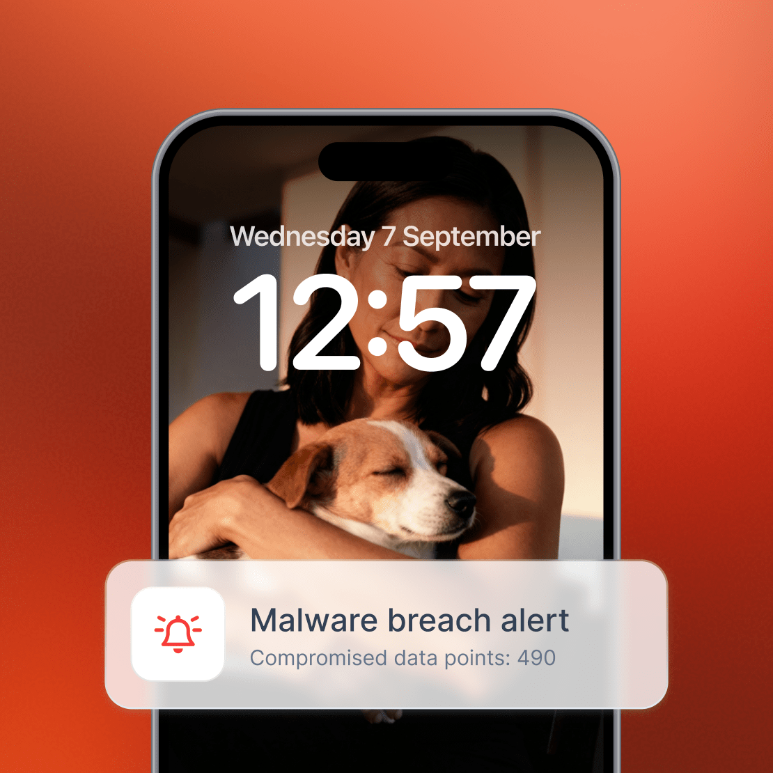 A smartphone lockscreen with Coveron’s malware breach alert.