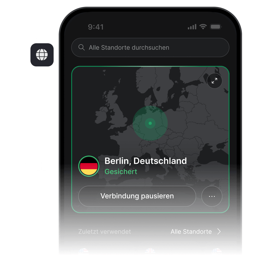Ein Smartphone-Bildschirm, auf dem die NordVPN-App geöffnet ist und eine Verbindung zu einem VPN-Server in den USA besteht.