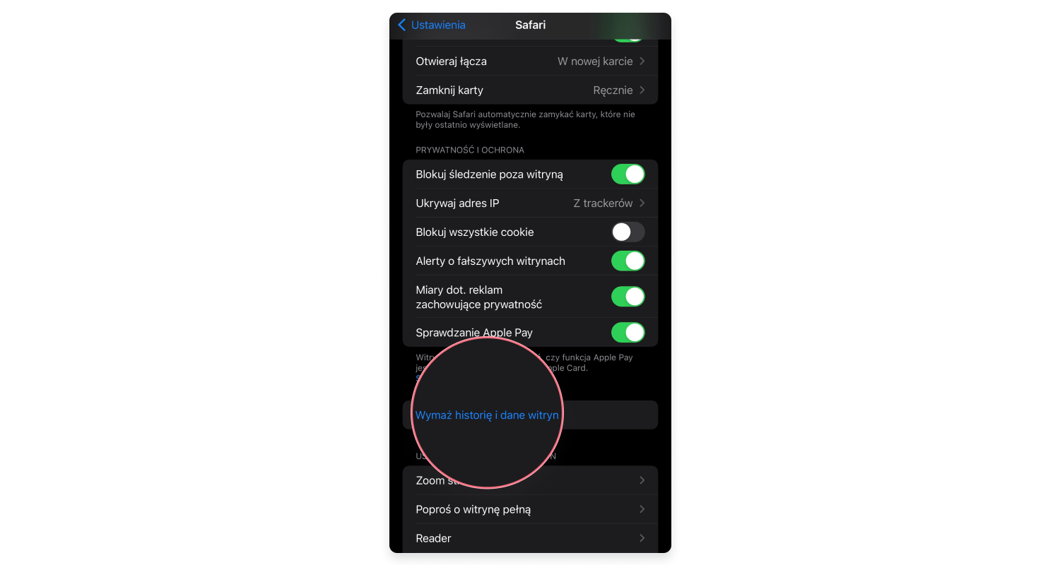 Safari - usunąć pliki cookie z telefonu: krok 2