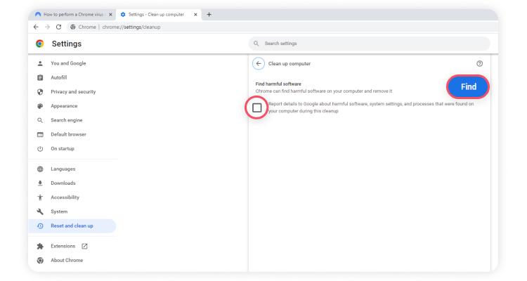 Chrome virus scan: step 4