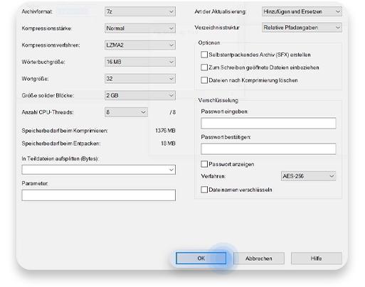 Ordner mit Passwort schützen in 7-Zip Schritt 4
