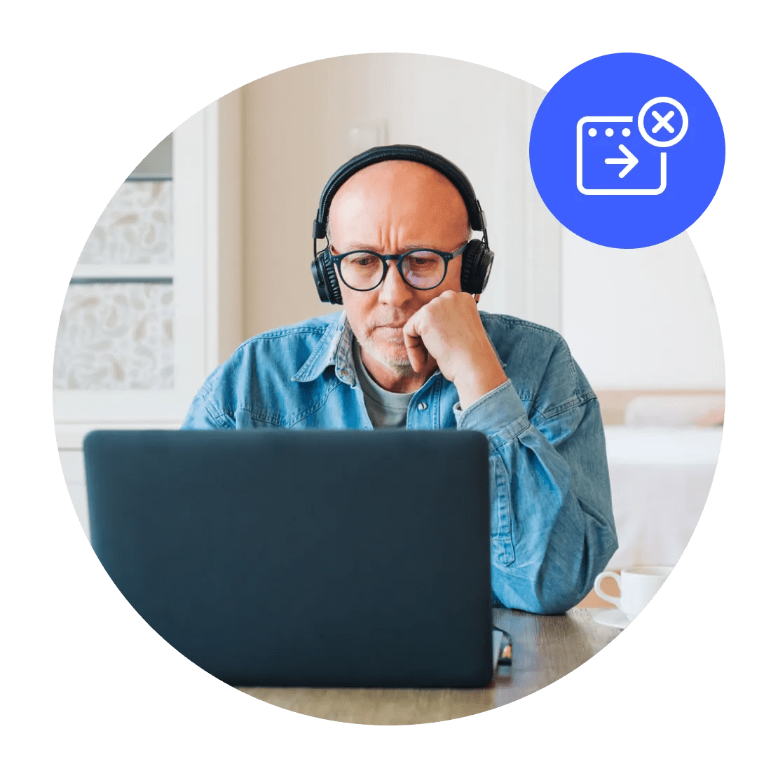 Man with a laptop, using NordVPN to avoid local network blocks.