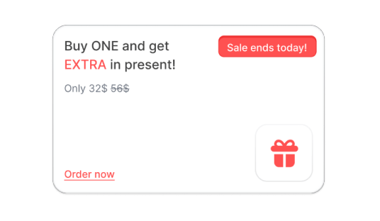 A fake online ad promising an “extra” present for clicking on an “order now” link.