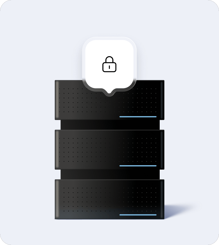 A dedicated server with a lock icon above it.
