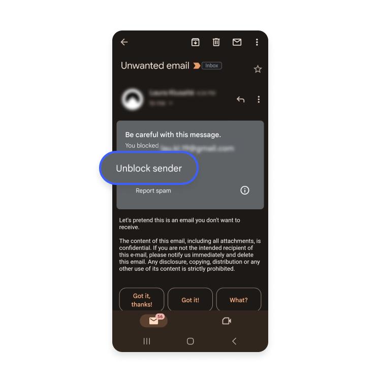 how to unblock sender in gmail on android