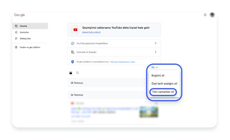 YouTube arama geçmişi silme: aşama 4
