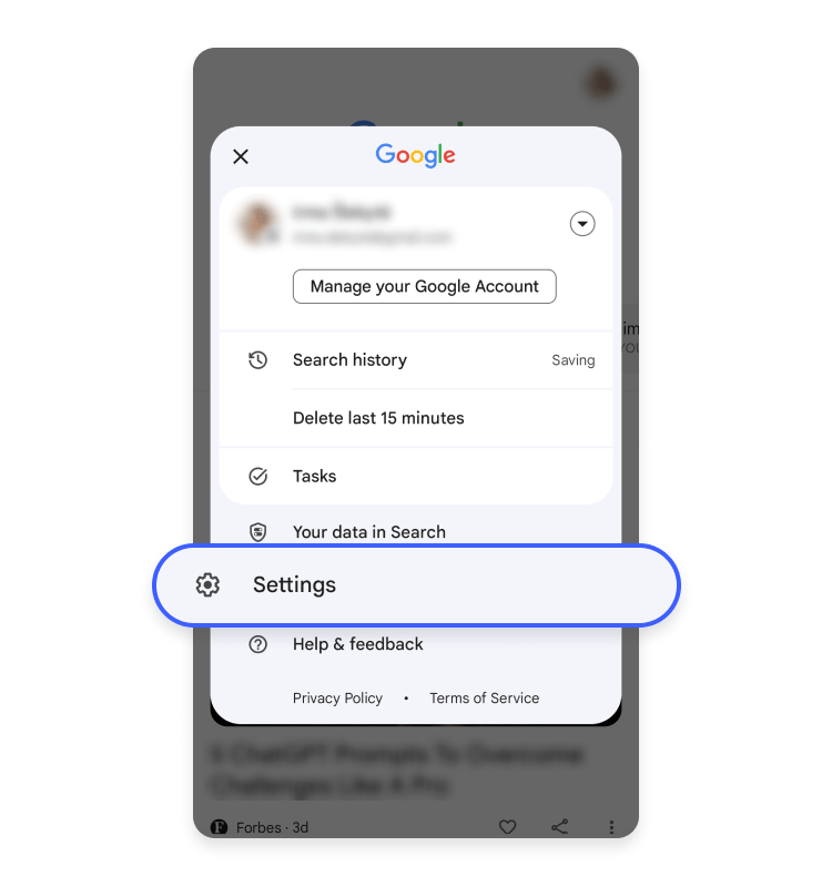 Google app settings