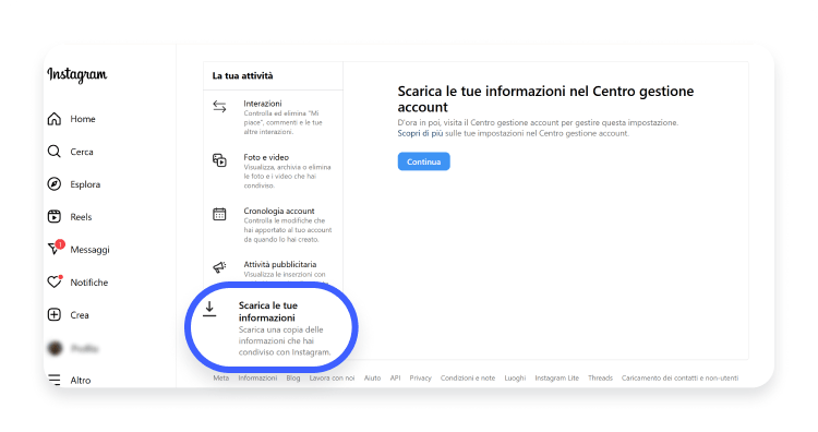 Screenshot #9 backup dati Instagram