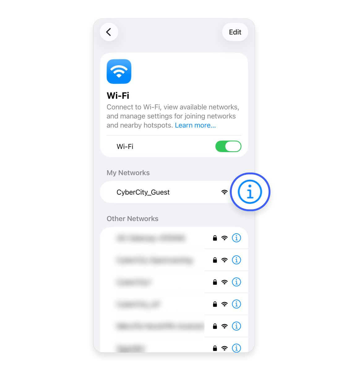 How to turn off automatic Wi-Fi connections on an iPhone: Step 4.