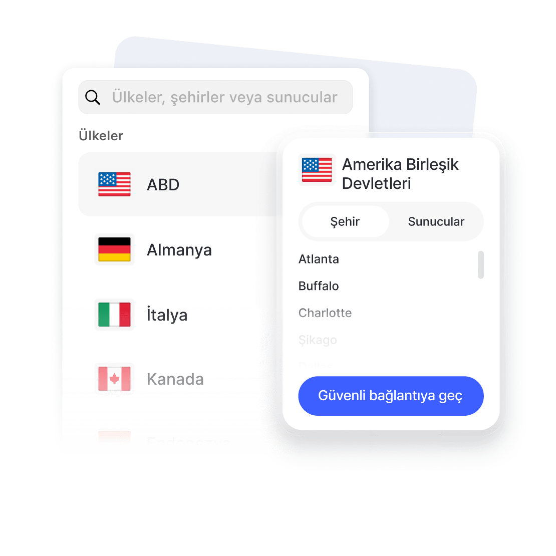 Kişisel bilgisayarlar ve dizüstü bilgisayarlar için Windows VPN yazılımı arayüzü.