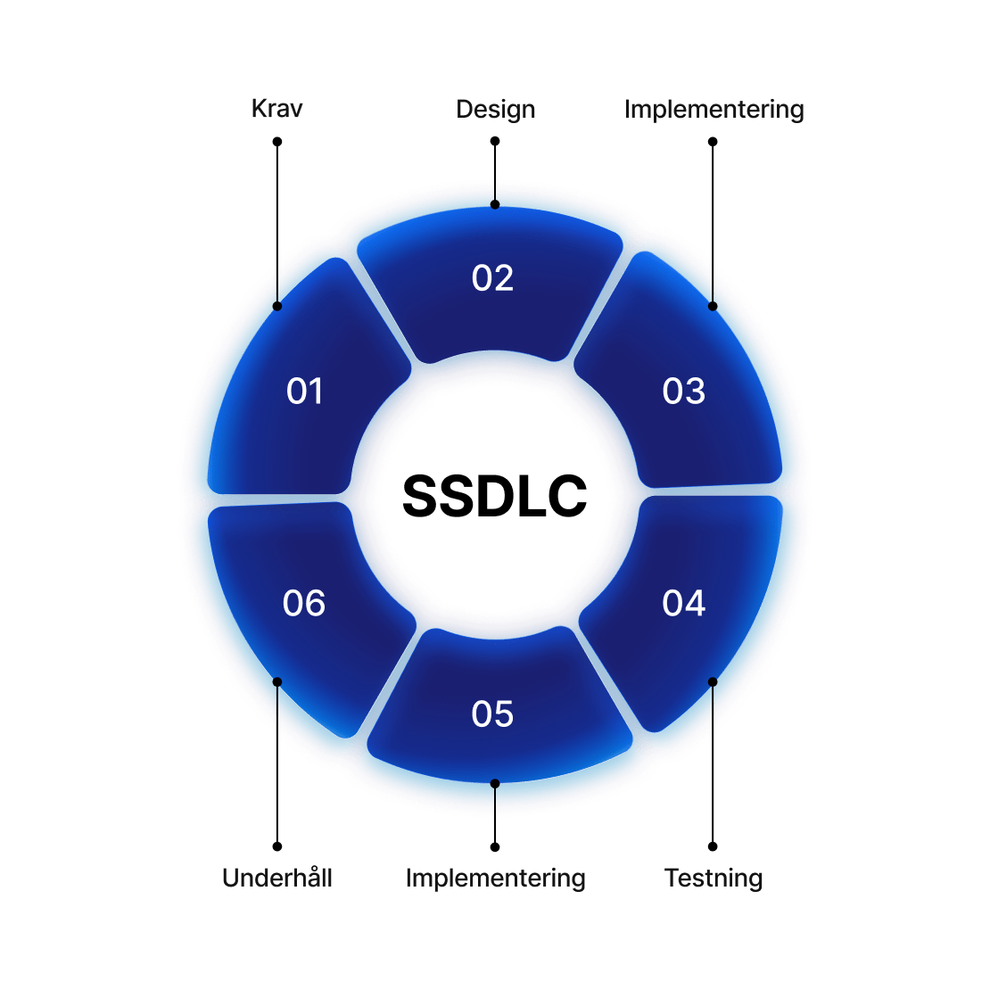 A circular visual of the secure software development lifecycle with development phases.