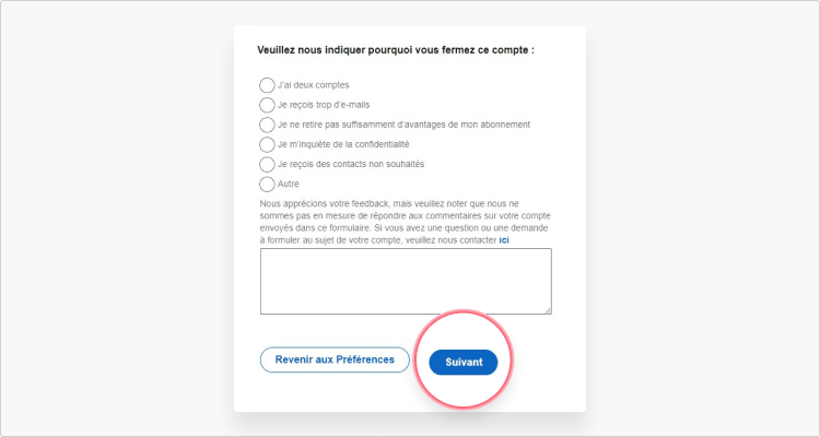 Supprimer compte LinkedIn  étape 4