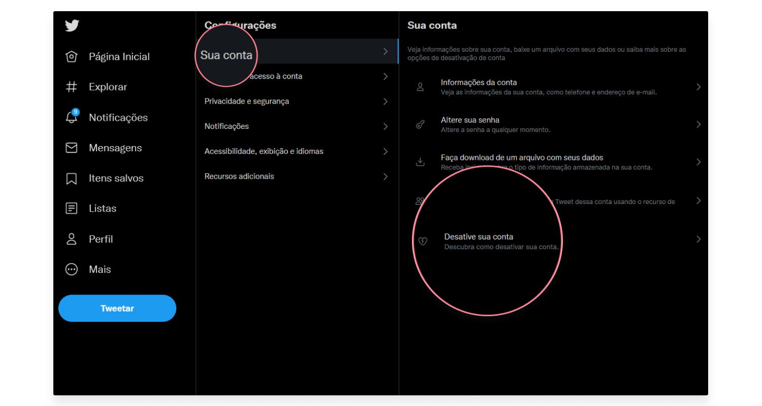 Como excluir seu Twitter no PC: passo nº3
