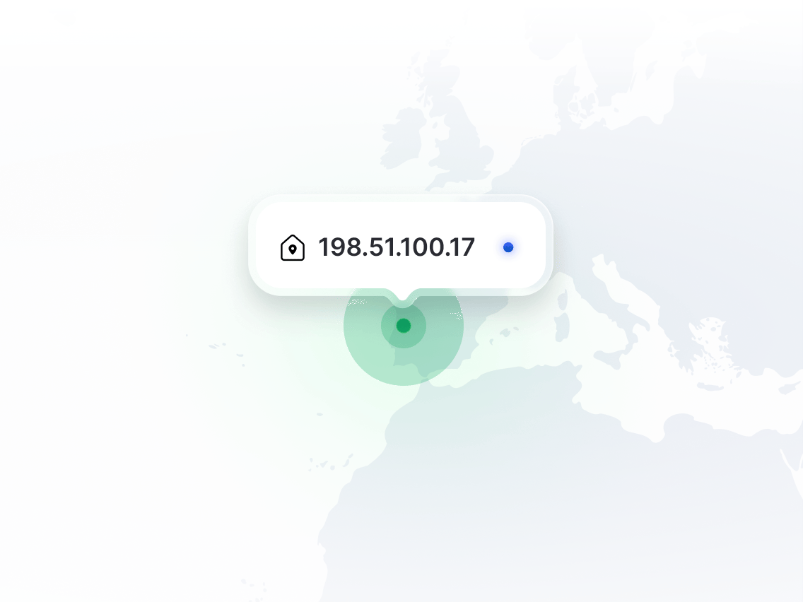 Um mapa que mostra a localização de um IP dedicado.