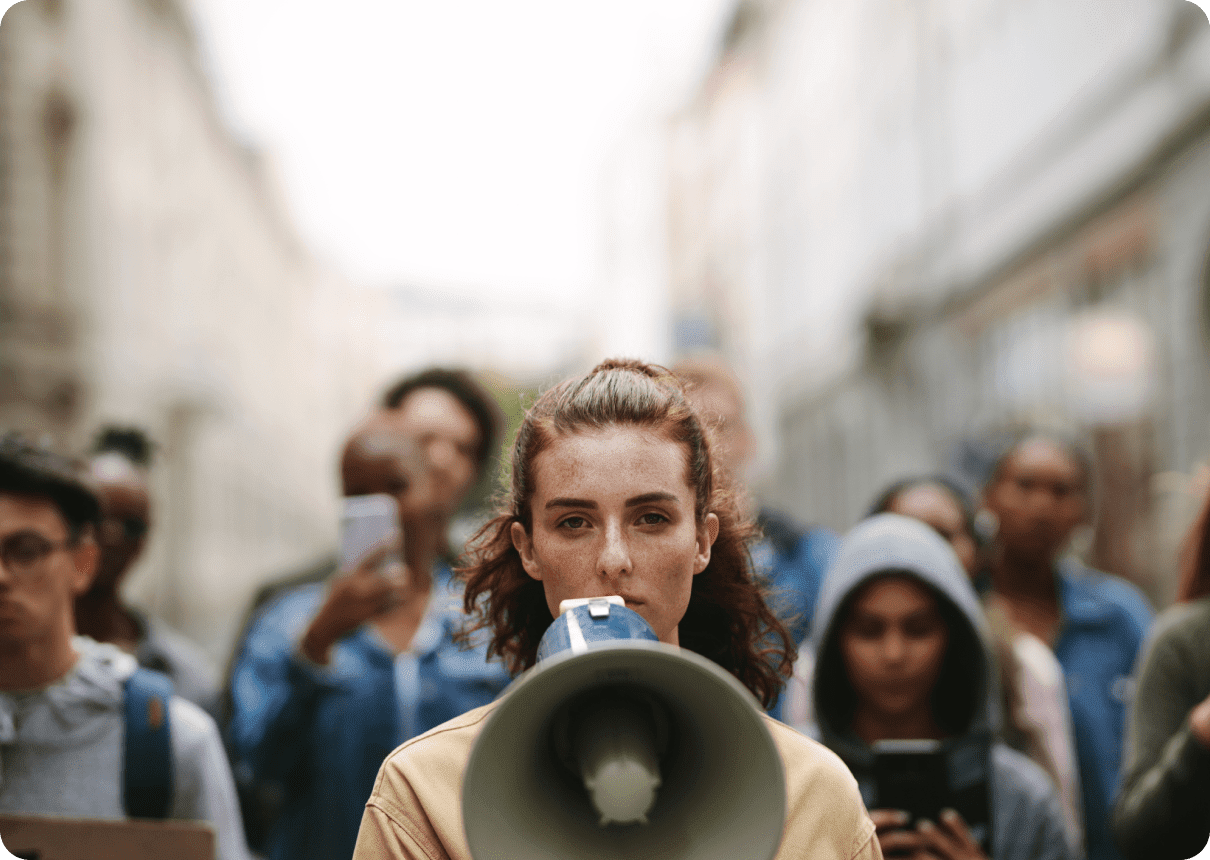 young woman speaking megaphone