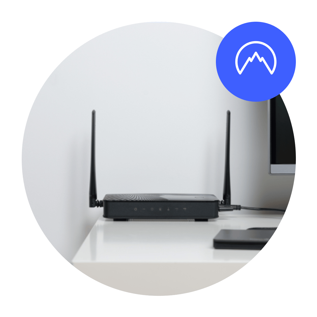 A Wi-Fi router with the NordVPN app installed on it.