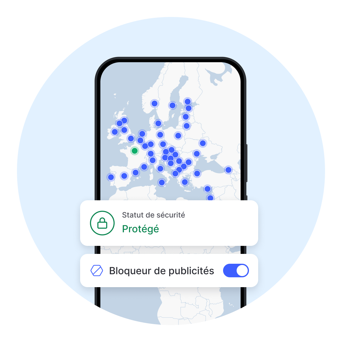 Une application mobile NordVPN avec un bloqueur de publicités activé