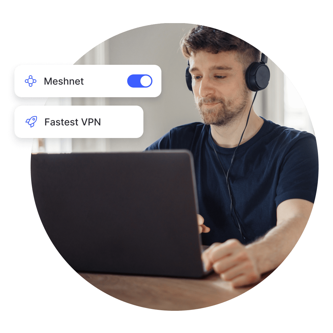 A man is using NordVPN and Meshnet to browse privately.