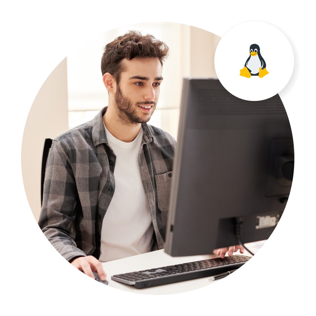 Ein Mann verwendet einen Werbeblocker, um Werbung auf Linux zu stoppen