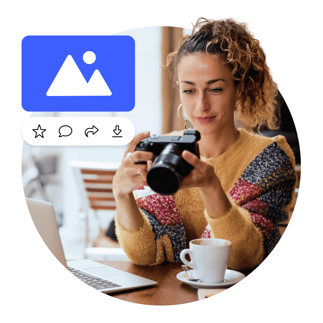 A woman using NordVPN to browse Flickr and share her photos securely.