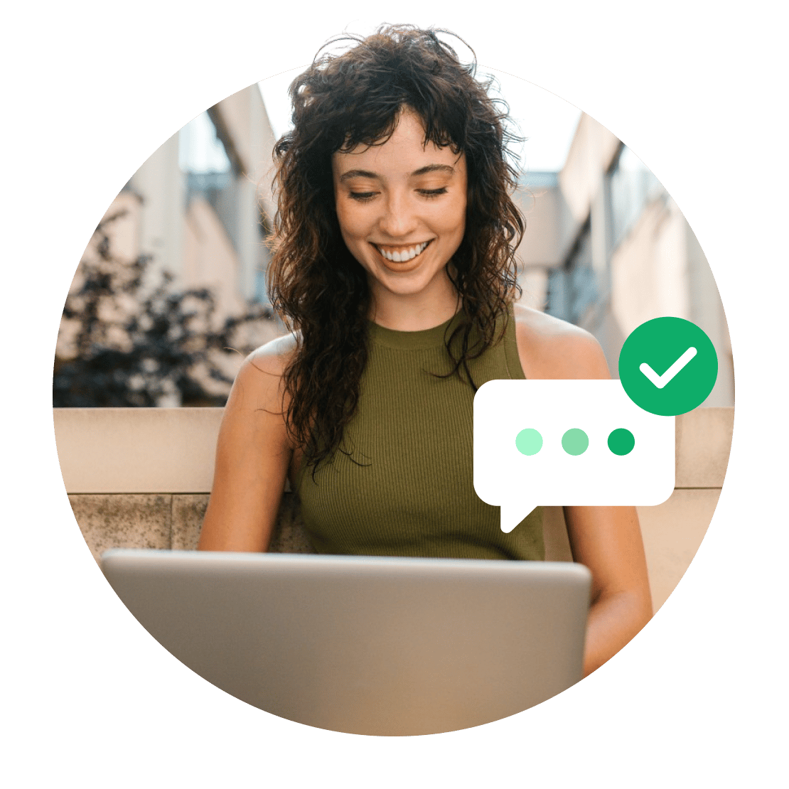 A woman uses a VPN to access Grammarly from anywhere.
