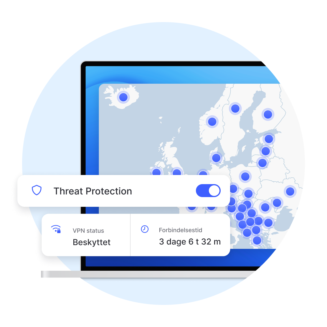 NordVPN-app på en bærbar computer med Threat Protection Pro slået til.