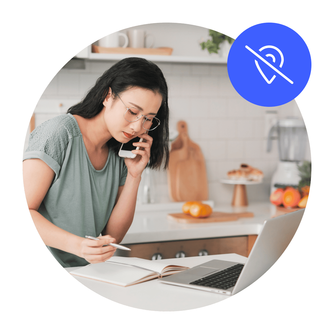 A woman securing her devices by changing their virtual location.