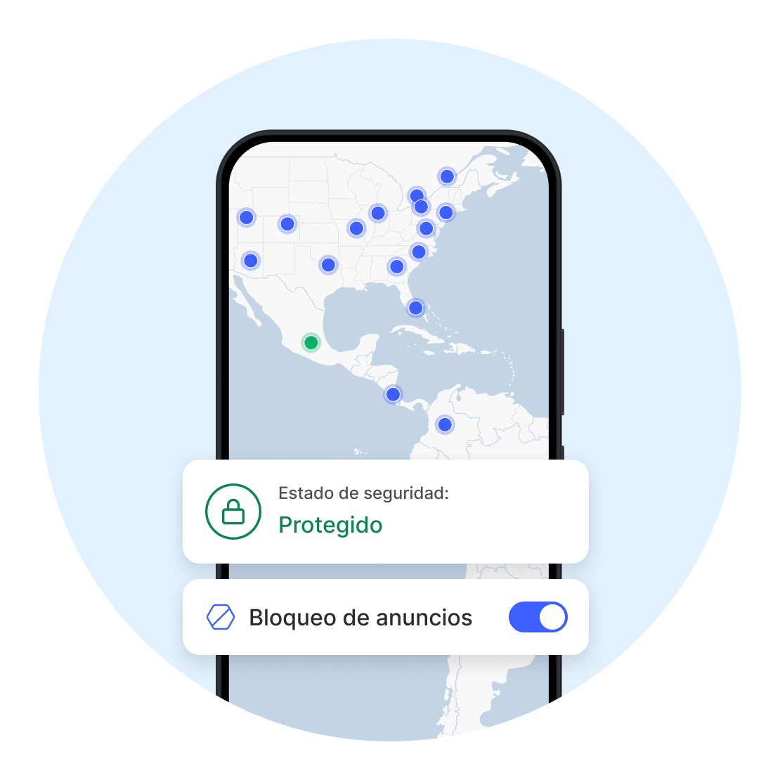 Una aplicación móvil de NordVPN con un bloqueador de anuncios habilitado