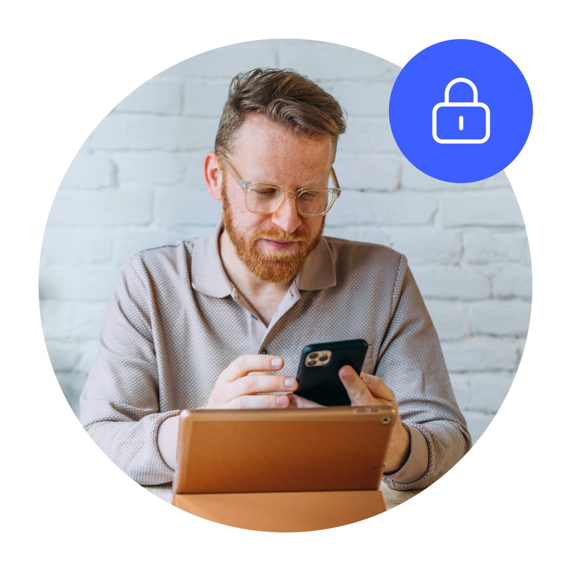 A man securely browsing on his phone with NordVPN.