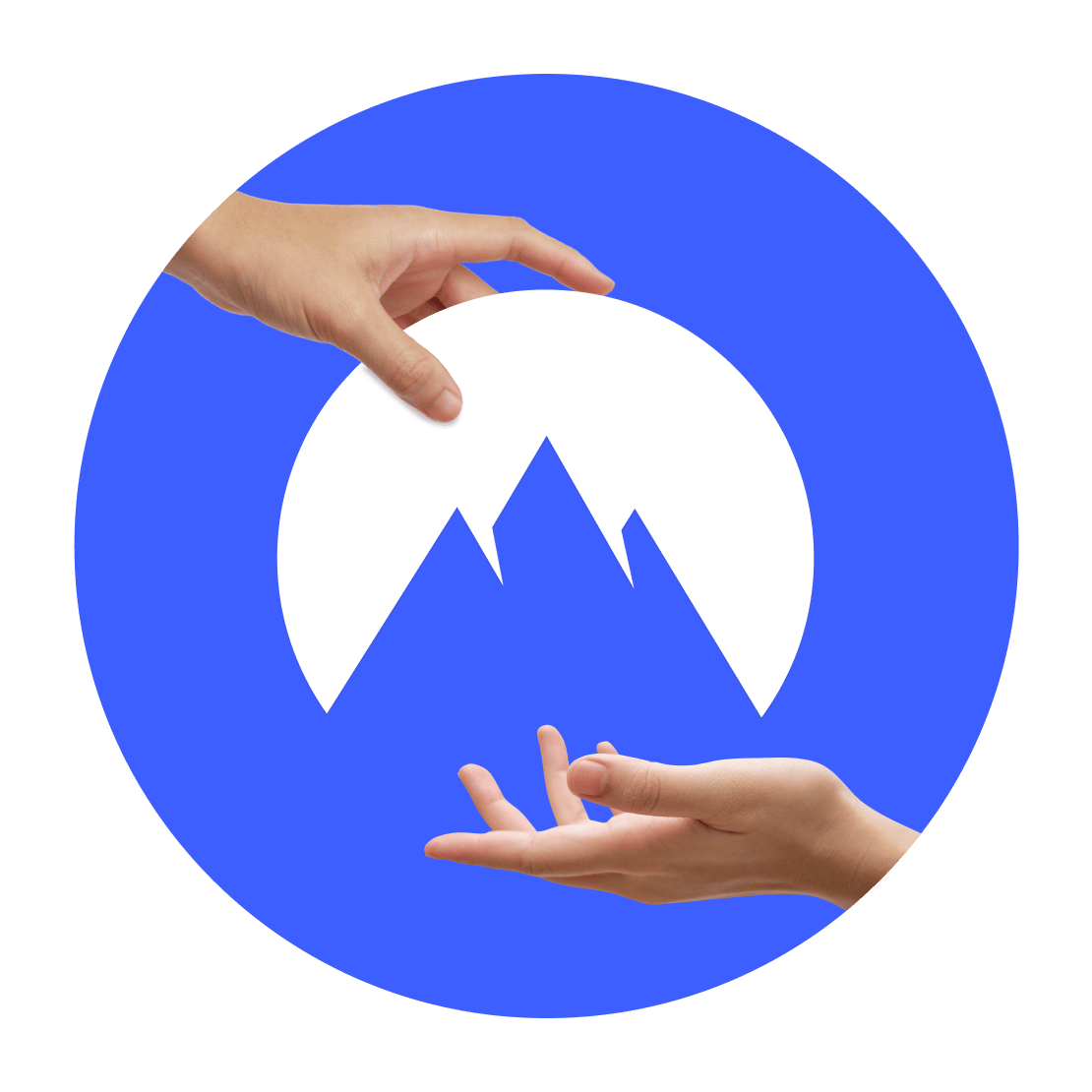 NordVPN logo surrounded by hands giving and taking something.