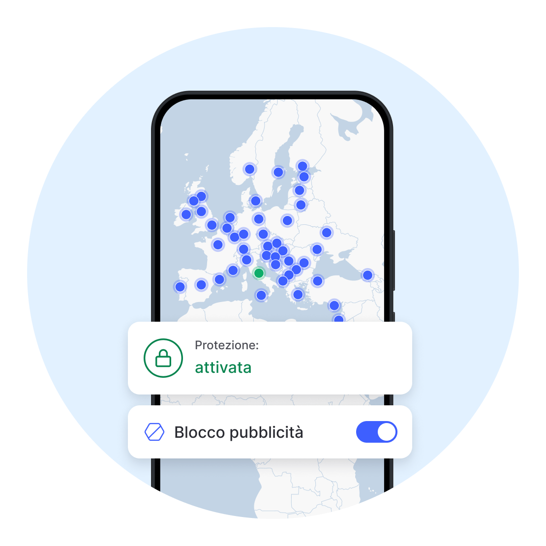 Un'app NordVPN per dispositivi mobili su cui è stato attivato l'ad blocker