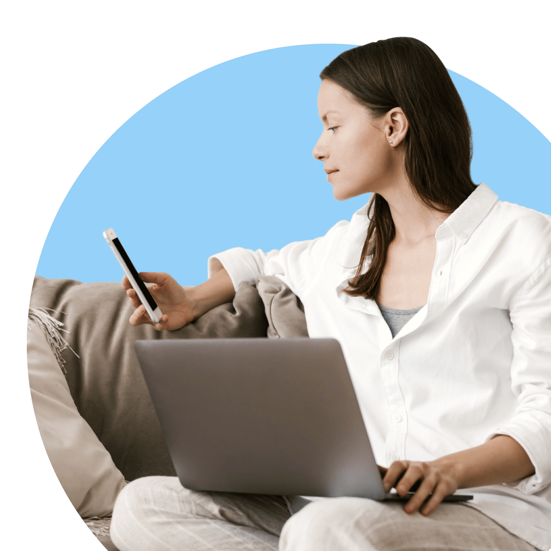 woman laptop sofa smartphone bubble md 2x png